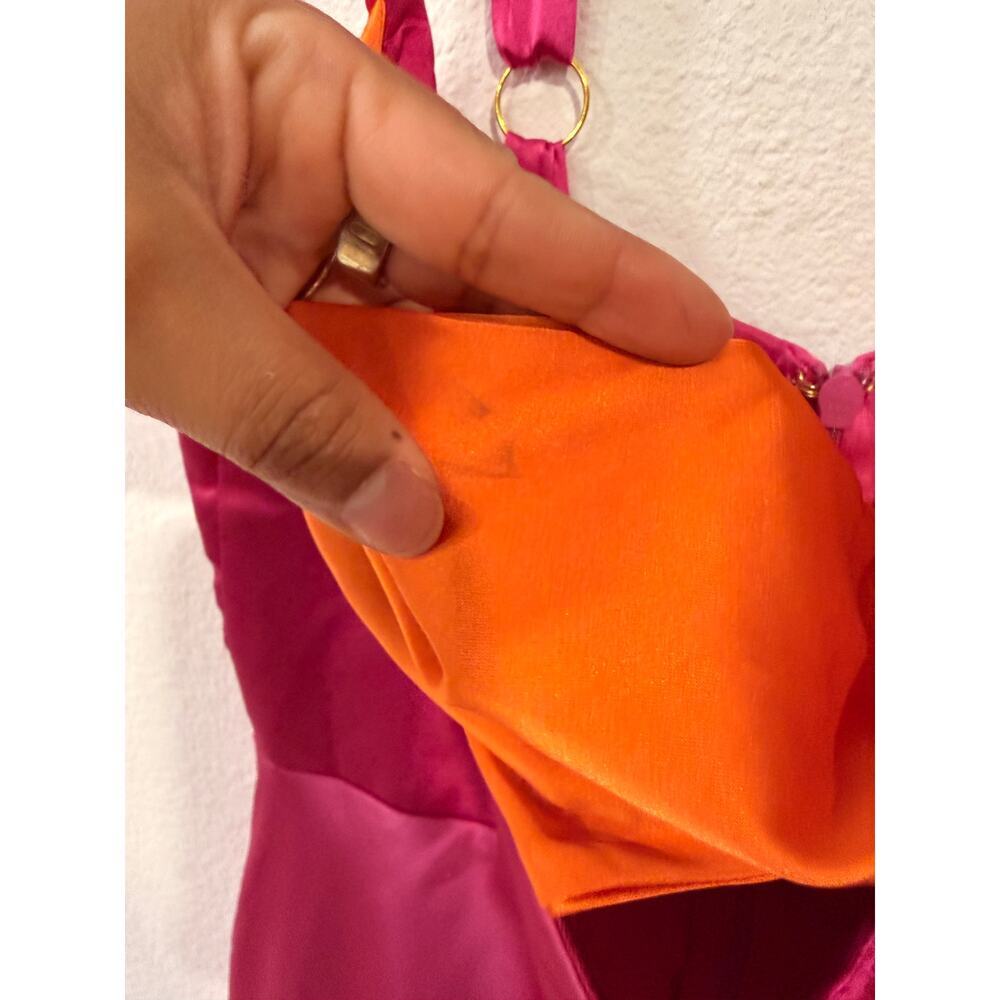 RUNAWAY The Label Pink and Orange Colorblock Twist Front Midi Dress - Size M - Picture 11 of 13